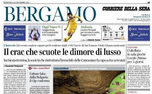 La prima pagina del Corriere di Bergamo lancia l'Atalanta: 