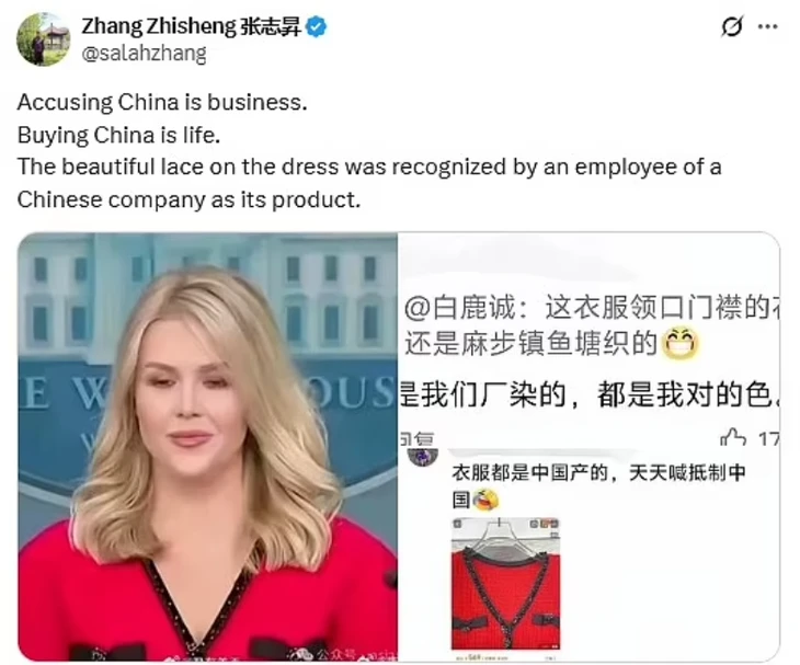 Thư ký báo chí Nhà Trắng bị chọc quê vì mặc trang phục nghi 'made in China'