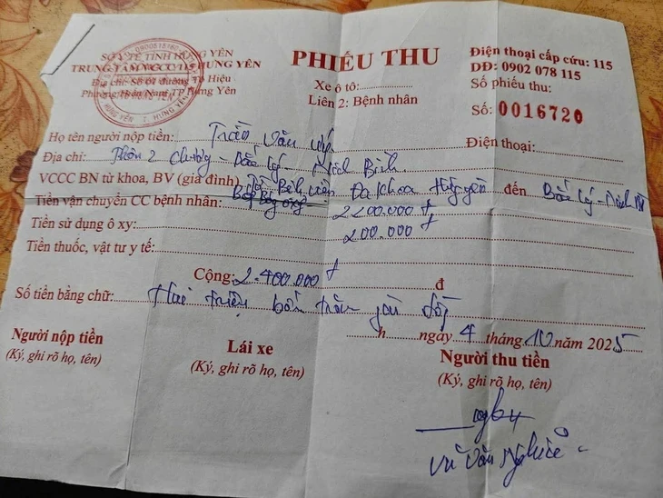 Đưa mẹ hấp hối từ bệnh viện về nhà chỉ 12km, xe cấp cứu thu 2,4 triệu đồng