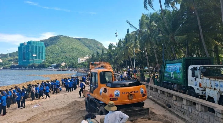 Lớp lớp rác thải nhựa theo lục bình dạt vào biển Vũng Tàu
