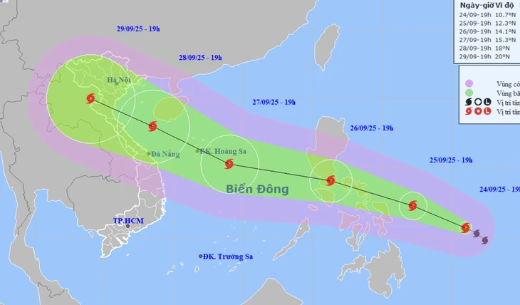 Bão Bualoi đang đi nhanh, đêm mai vào Biển Đông, hướng về Bắc Trung Bộ