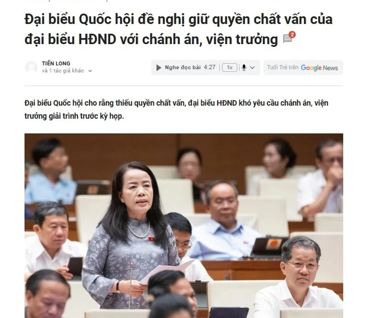 Giữ quyền chất vấn chánh án, viện trưởng của đại biểu HĐND trong Hiến pháp
