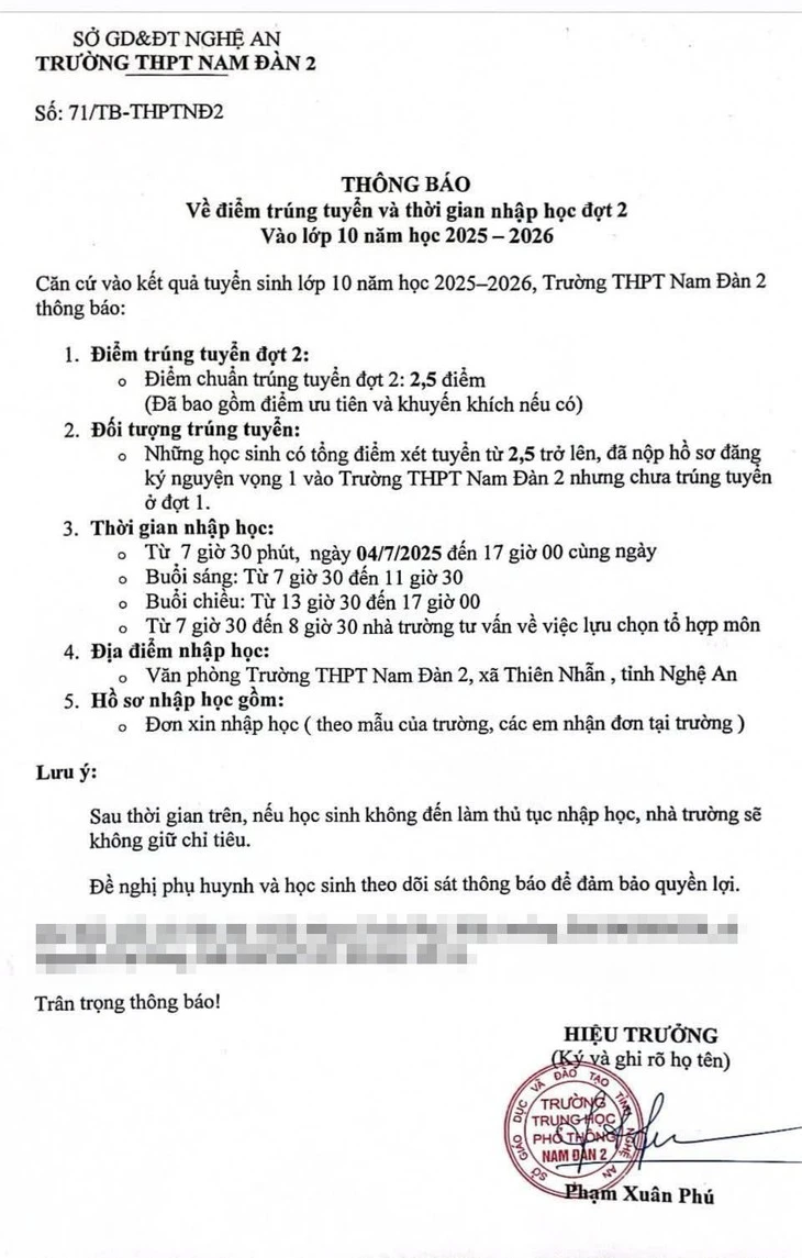 Vào lớp 10 một trường ở Nghệ An chỉ cần 2,5 điểm