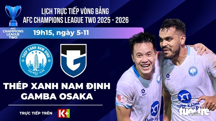 Lịch trực tiếp AFC Champions League Two: CLB Nam Định tái đấu đội bóng Nhật Bản