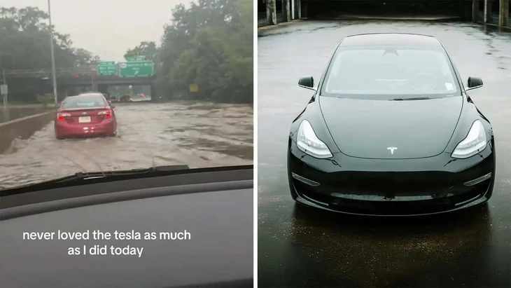 Chủ xe điện mắc kẹt trên đường ngập nặng: 'Chưa bao giờ yêu chiếc Tesla như hôm nay'