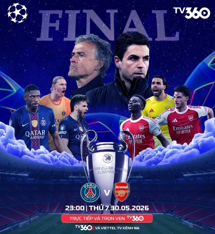 Lịch trực tiếp chung kết Champions League: PSG chạm trán Arsenal