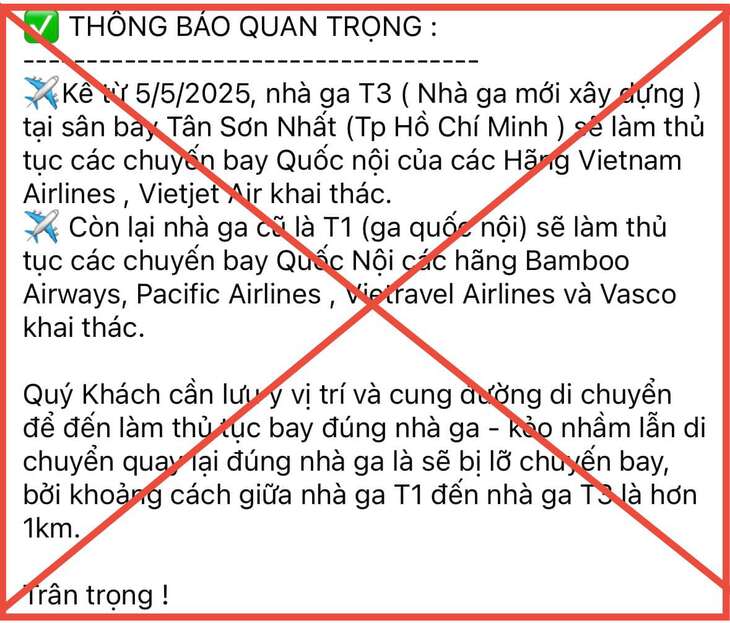 Tân Sơn Nhất bác tin đồn nhà ga T3 hoạt động 5-5-2025