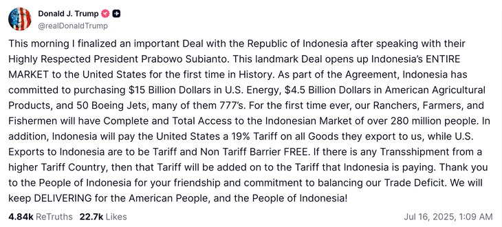 Tin tức thế giới 16-7: Mỹ áp thuế 19% với Indonesia; Ông Trump nhắc Ukraine 'đừng tấn công Matxcơva'