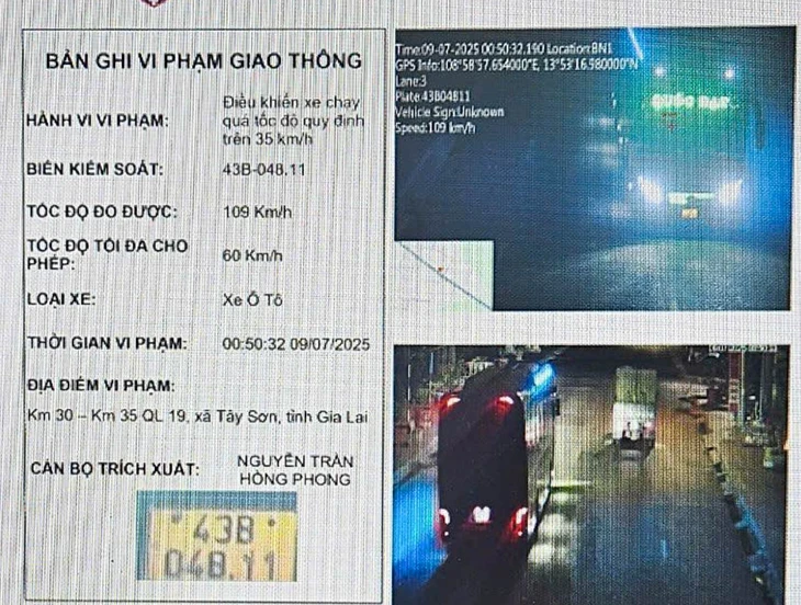 Xe khách giường nằm 'đua tốc độ' 109km/h trên đoạn đường giới hạn 60km/h