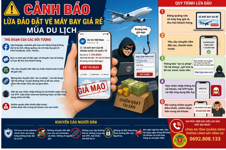 Thủ đoạn lừa đảo đặt vé máy bay giá rẻ mùa du lịch