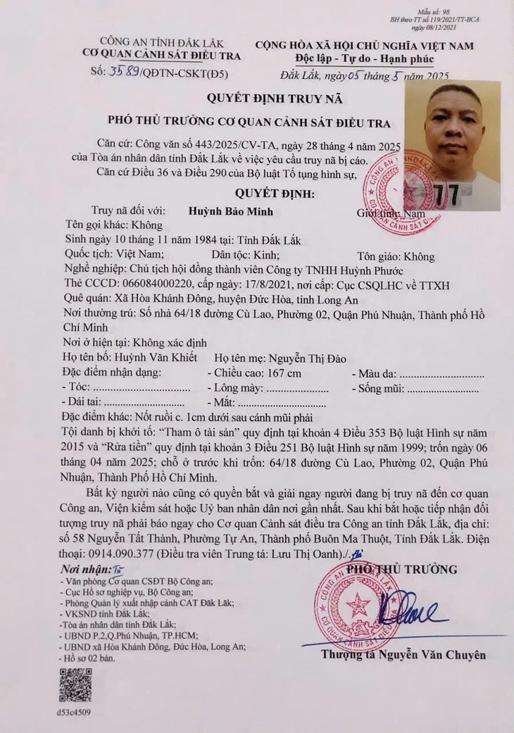 Truy nã người bỏ trốn trong vụ rửa tiền ở Công ty Cao su Đắk Lắk