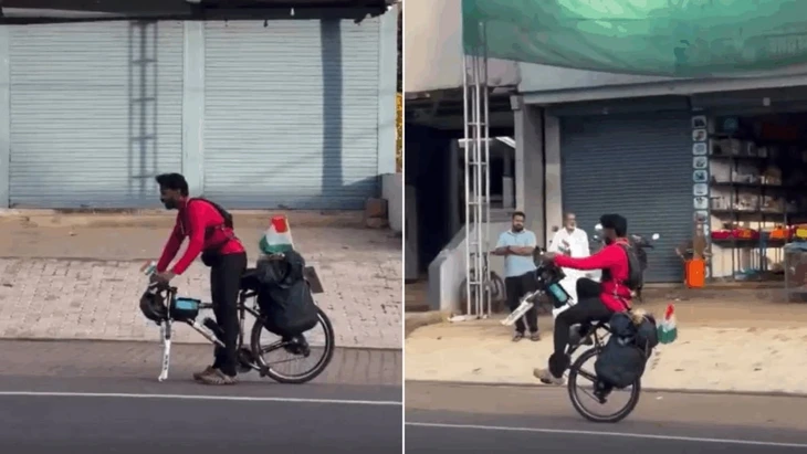 Thanh niên phượt 2.000km bằng xe đạp mất 1 bánh, dân mạng thán phục