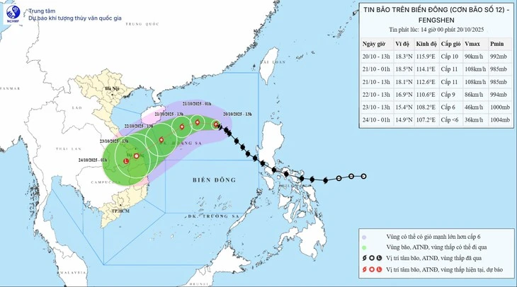Bão 'Thần Gió' bắt đầu tăng cấp, nam Quảng Trị đến TP Đà Nẵng có đợt mưa tới 900mm