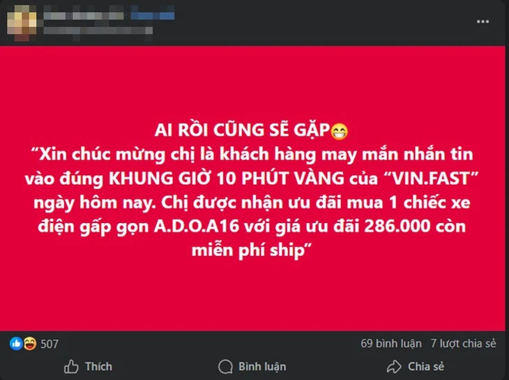 VinFast bác tin bán xe điện gấp gọn giá 286.000 đồng, cảnh báo lừa đảo