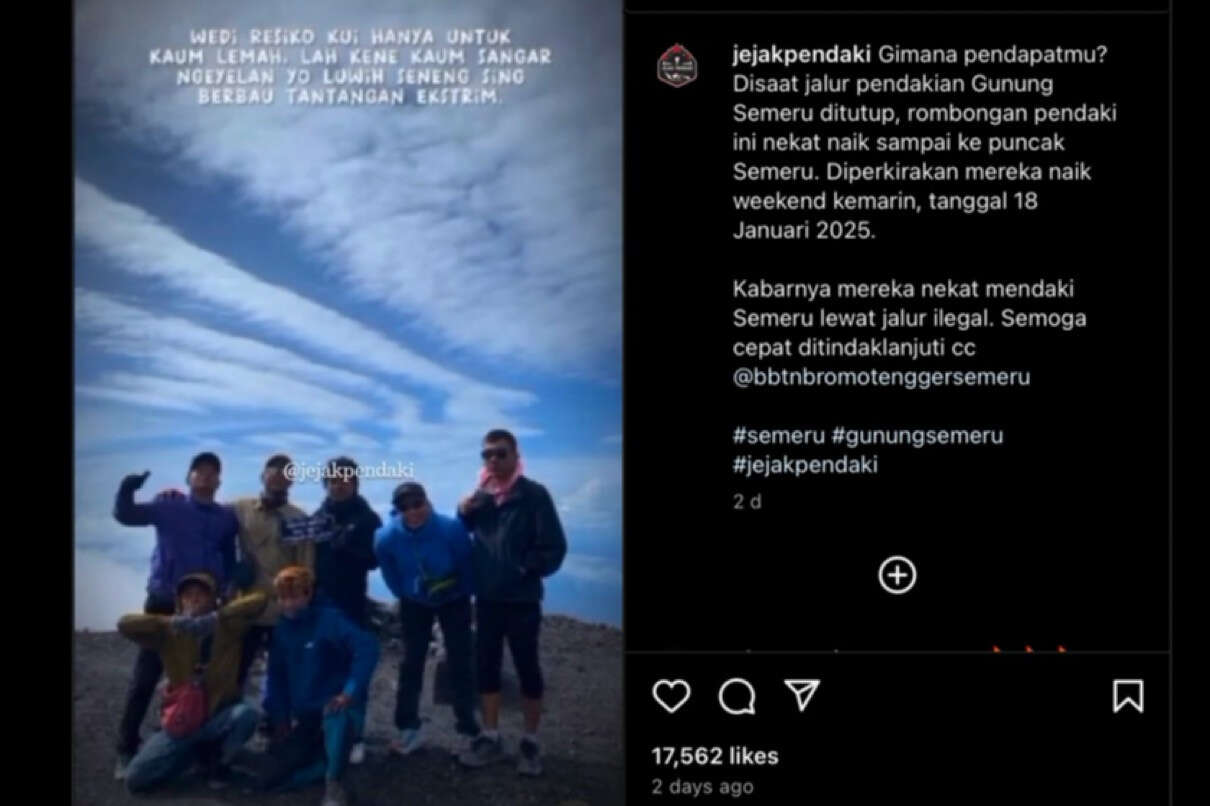 Viral Pendaki Naik Gunung Semeru Saat Jalur Ditutup, TNBTS Buru Pelaku