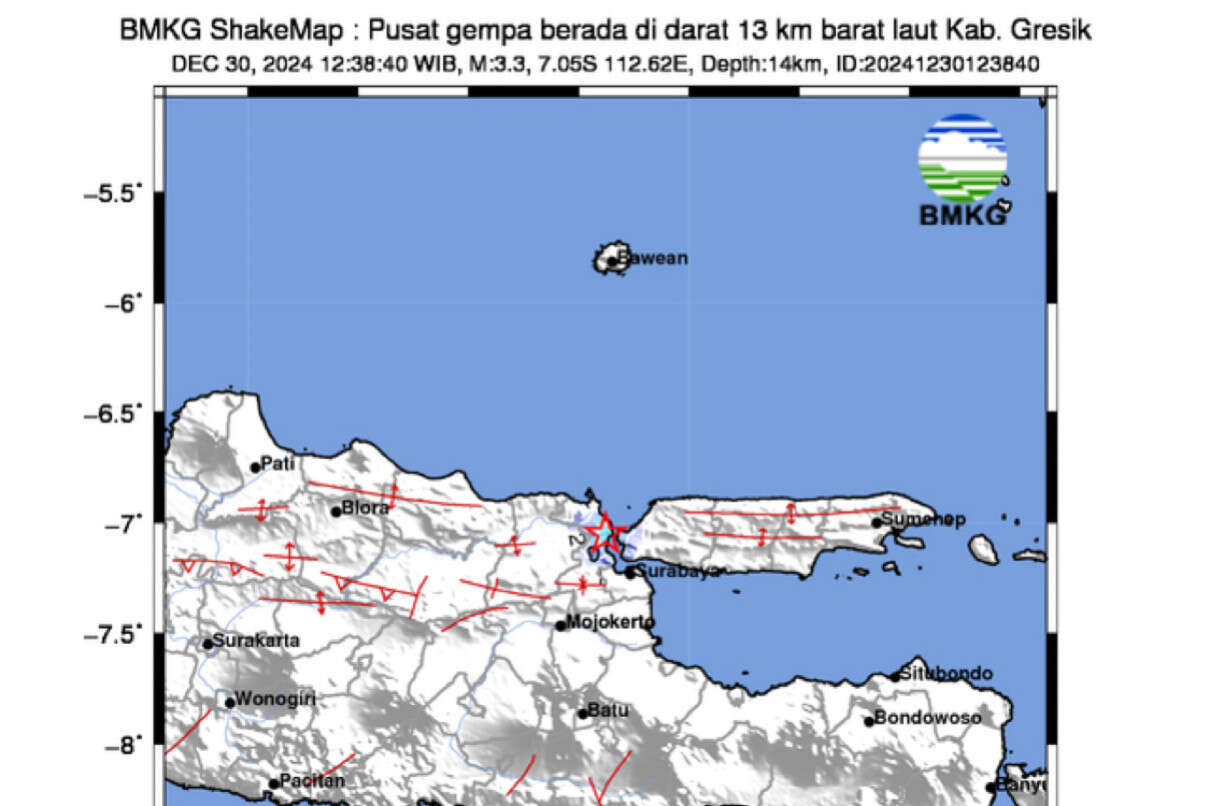 Gempa Bumi 3,3 Magnitudo Mengguncang Gresik, Sejumlah Warga Sempat Panik