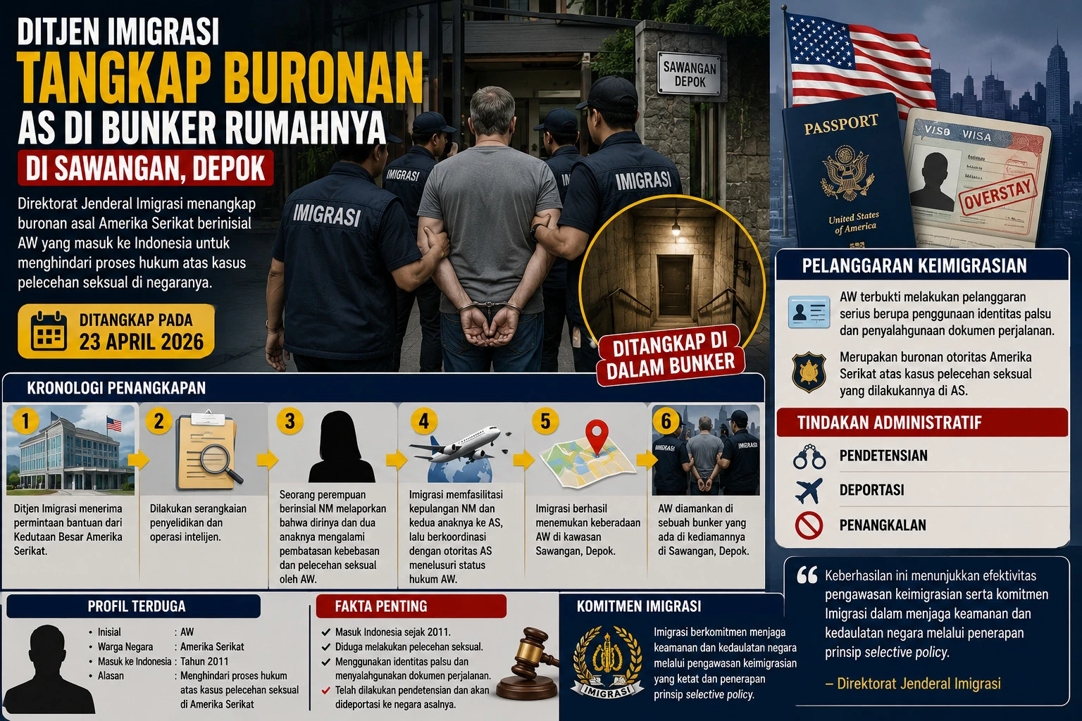 Imigrasi dan Kedubes AS Bongkar Persembunyian Buronan Internasional di Depok