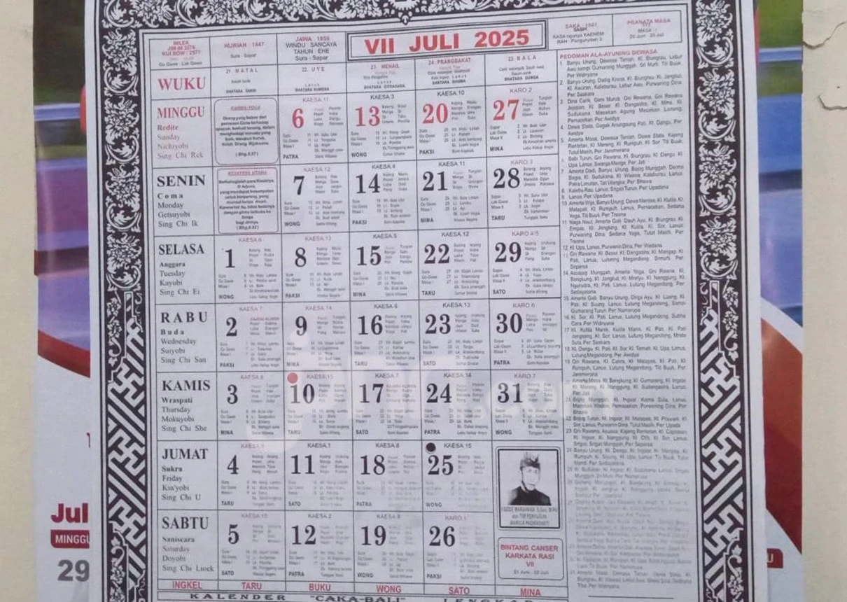 Kalender Bali Selasa (15/7): Baik untuk Membuat Awig-awig & Mulai Belajar