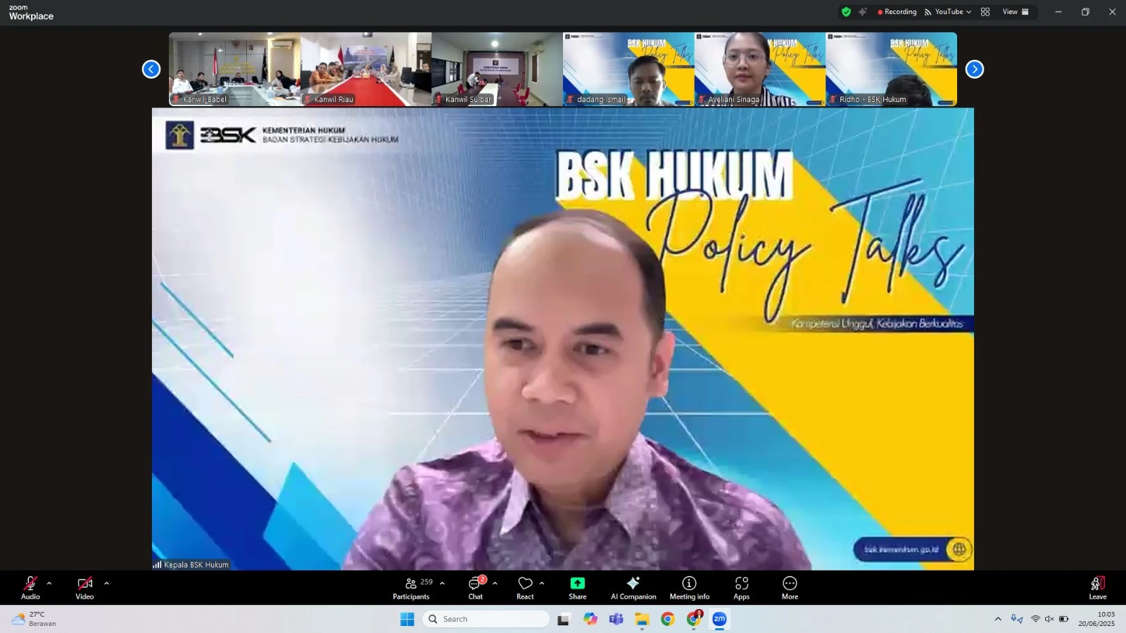 Kakanwil Menghadiri BSK Hukum Policy Talks, Dorong Penguatan Peran Analis Kebijakan