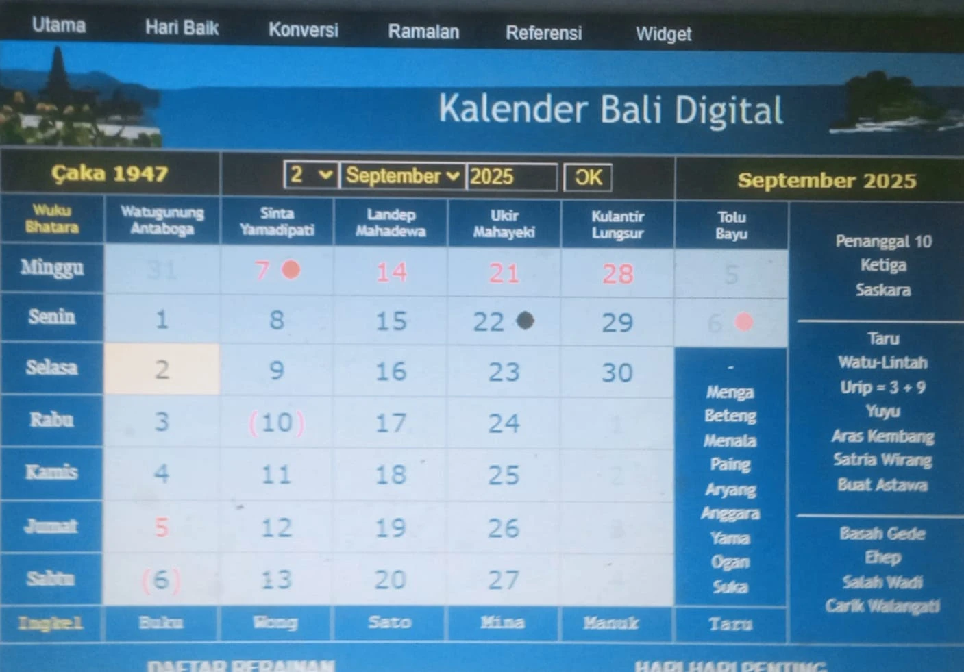Kalender Bali Selasa (2/9): Baik Membuat Terowongan & Memperbaiki Pagar