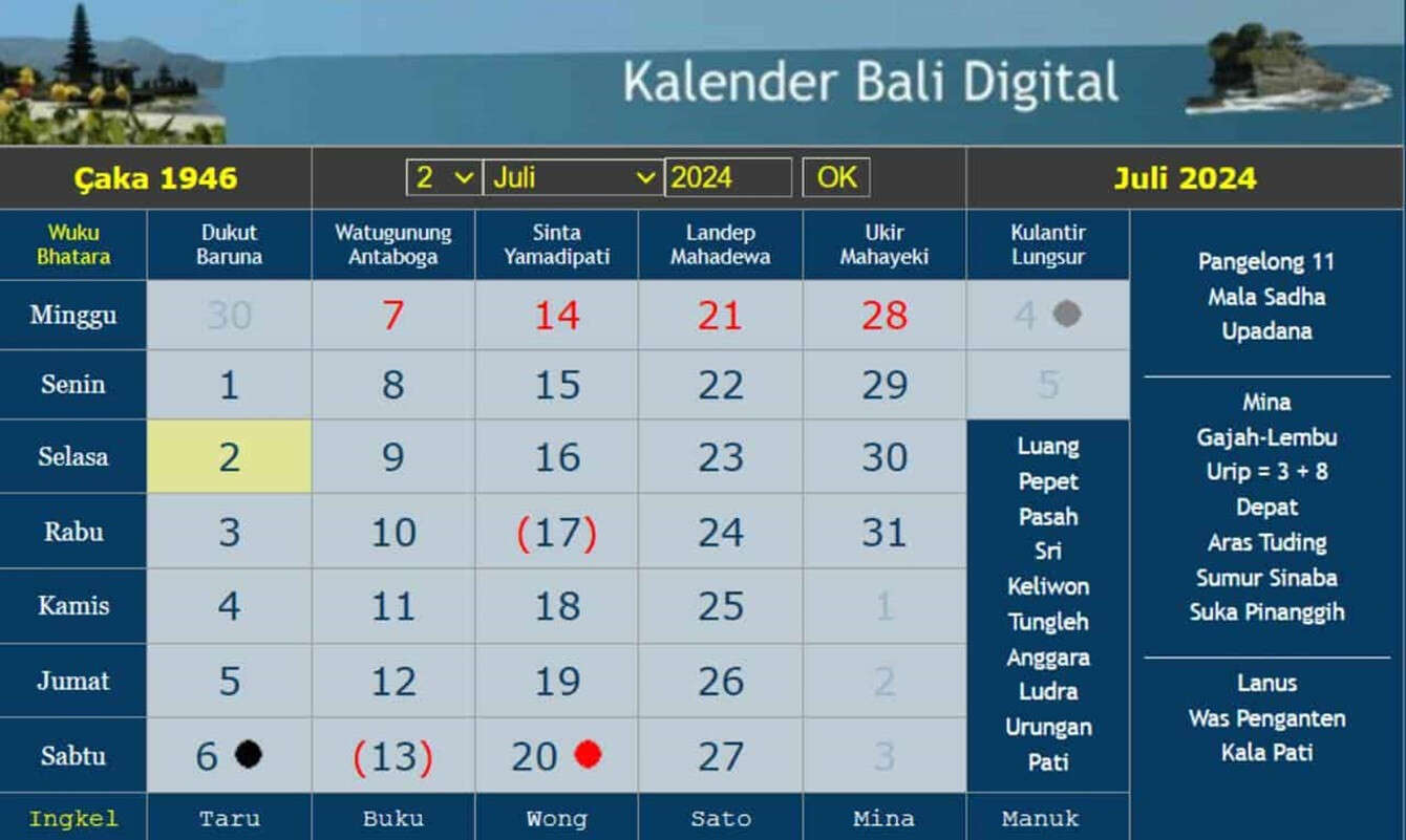 Kalender Bali Selasa 9 Juli 2024: Baik Memperbaiki Pagar & Bikin Anyam-anyaman