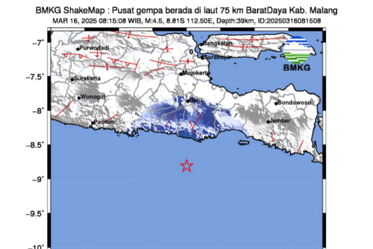 Gempa M 4,5 Guncang Malang, BMKG: Tidak Berpotensi Tsunami