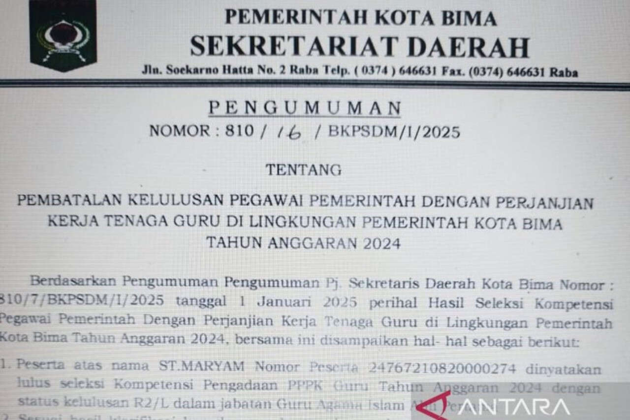 Kelulusan 1 PPPK Guru di Bima Dibatalkan, Ini Sebabnya