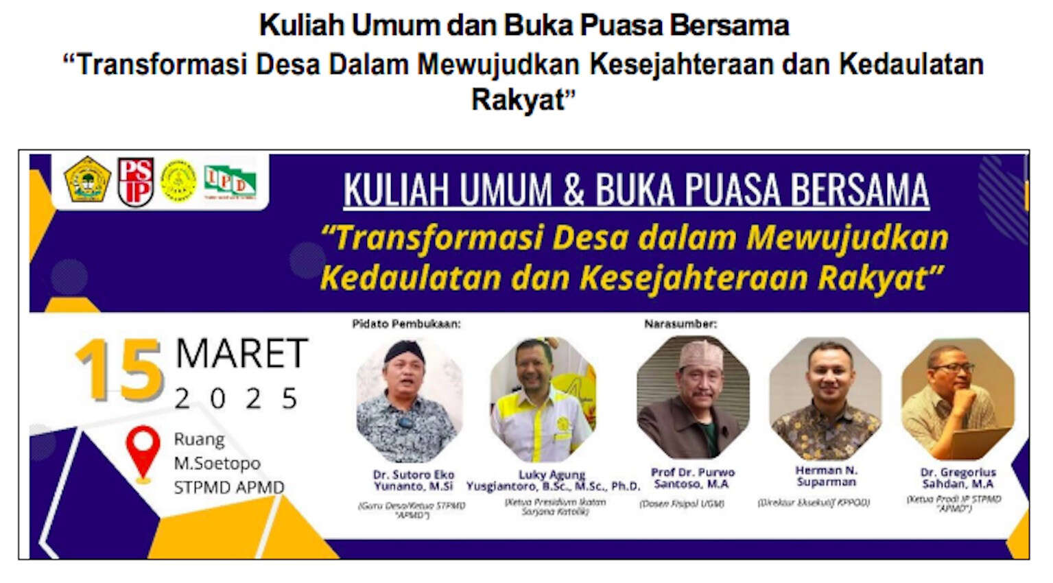 STPMD, ISKA & IPD Gelar Kuliah Umum Tentang Transformasi Desa Dalam Mewujudkan Kesejahteraan Rakyat