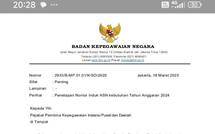 Terbit Surat dari BKN, Penetapan NIP CPNS dan PPPK 2024 Dimulai