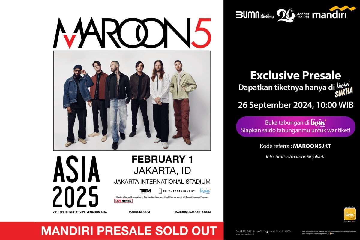 Luar Biasa! 32.055 Tiket Maroon 5 Live in Jakarta Ludes Terjual di Livin' by Mandiri