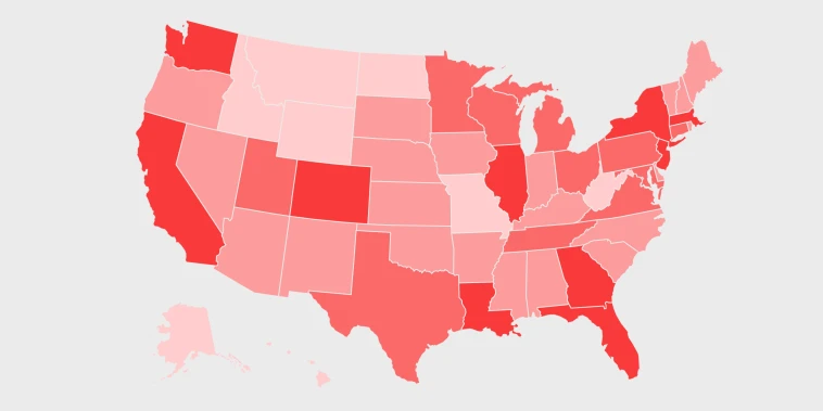 Map of how many coronavirus cases have been confirmed across the country