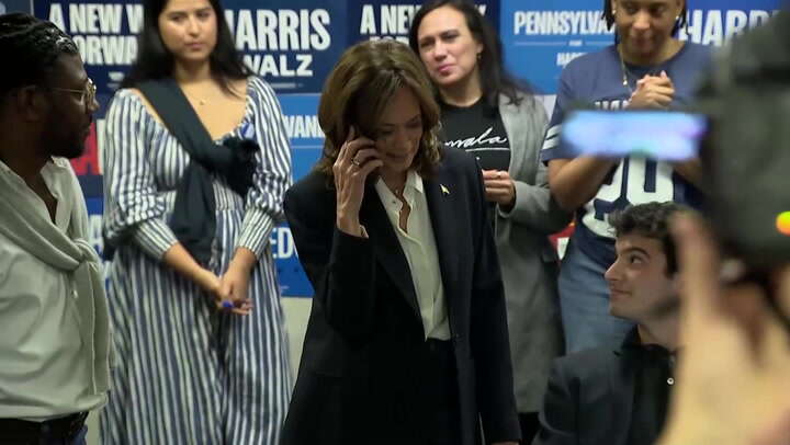 Kamala Harris surprises voters with Election Day calls at phone bank