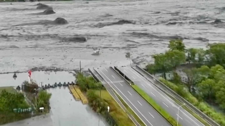 Typhoon Ragasa: Drone video shows collapsed Taiwan bridge