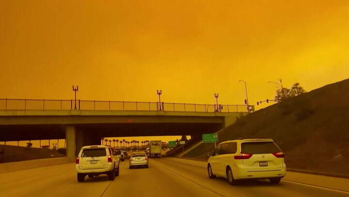 California sky apocalyptic orange as new Hughes Fire threatens LA