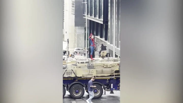 Tom Holland waves at fans while filming new Spiderman in Glasgow