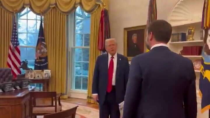 Moment JD Vance steps into the Oval Office for the first time