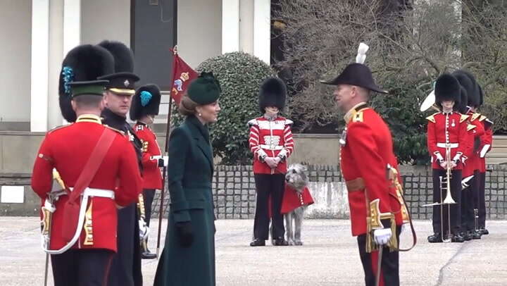 Video: Princess of Wales presents sprig of shamrock Irish Guards