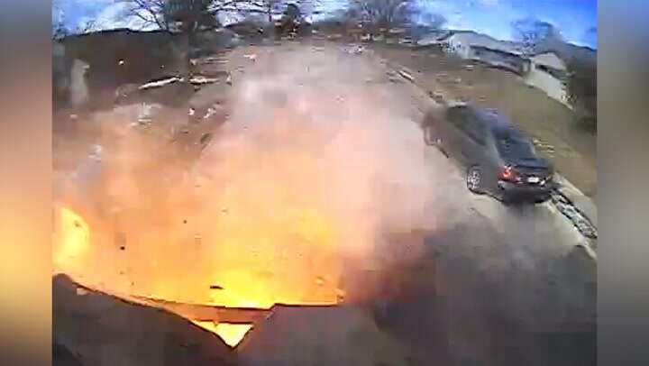 Garbage collector's narrow escape as Oxygen tank explodes inside truck