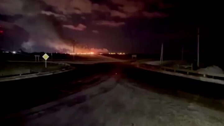 Russian oil refinery engulfed in flames after ‘Ukrainian drone strike’