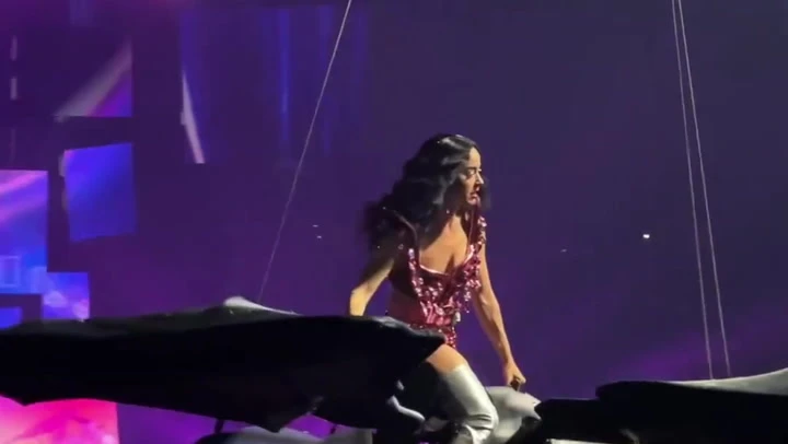 Katy Perry nearly falls as prop malfunctions mid-air over crowd