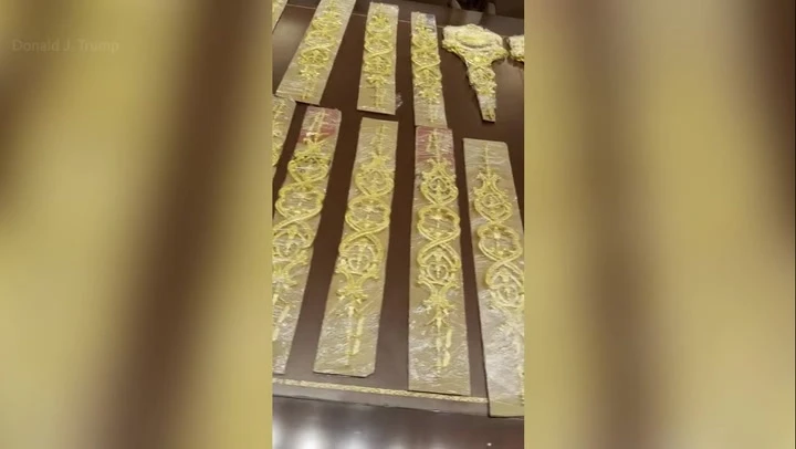 Trump shows off 24-carat gold Oval Office pieces