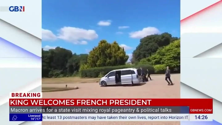 Macron’s car speeds away from Windsor Castle as luggage goes flying