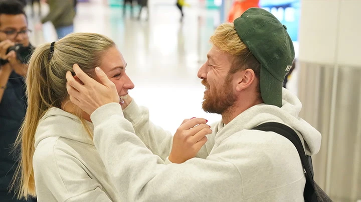 I’m a celeb: Sam Thompson greeted by girlfriend as he arrives in UK