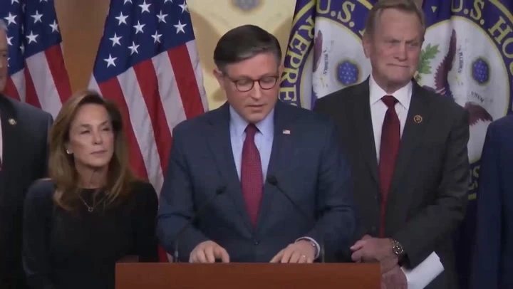Mike Johnson denies any knowledge about Trump’s $230m DOJ pay off
