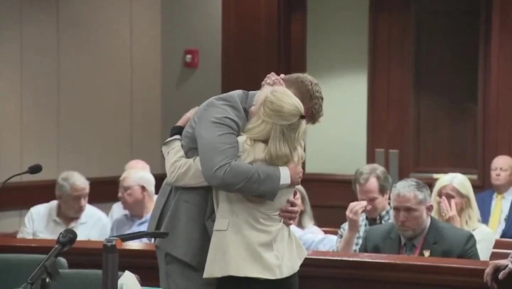 Moment woman hugs her husband’s hit-and-run killer in court