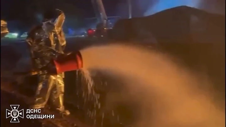 Firefighters battle huge blaze at Ukrainian energy facility