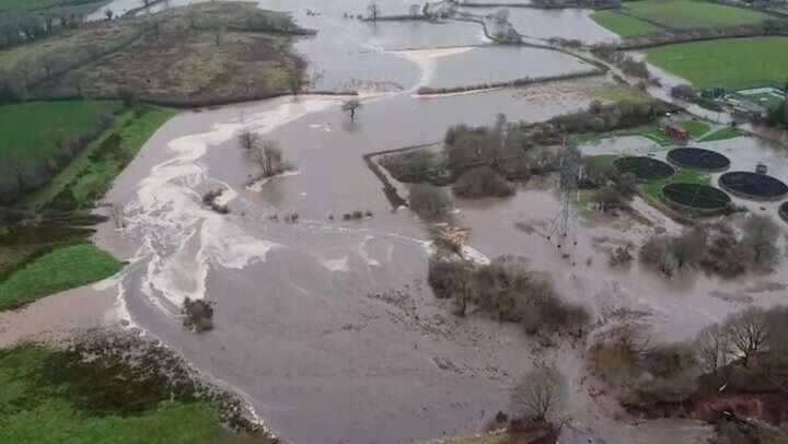 Aerial video shows collapsed Cheshire canal bank as village devastated