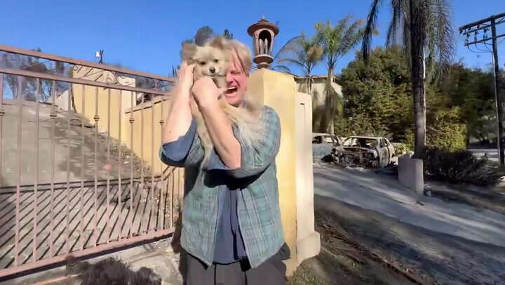 Dog owner screams during reunion with pet five days after LA fires