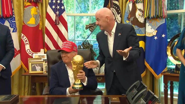 Trump asks if he can keep the gold World Cup trophy