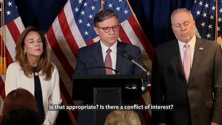 Mike Johnson dodges on reports DOJ will settle $10bn Trump lawsuit